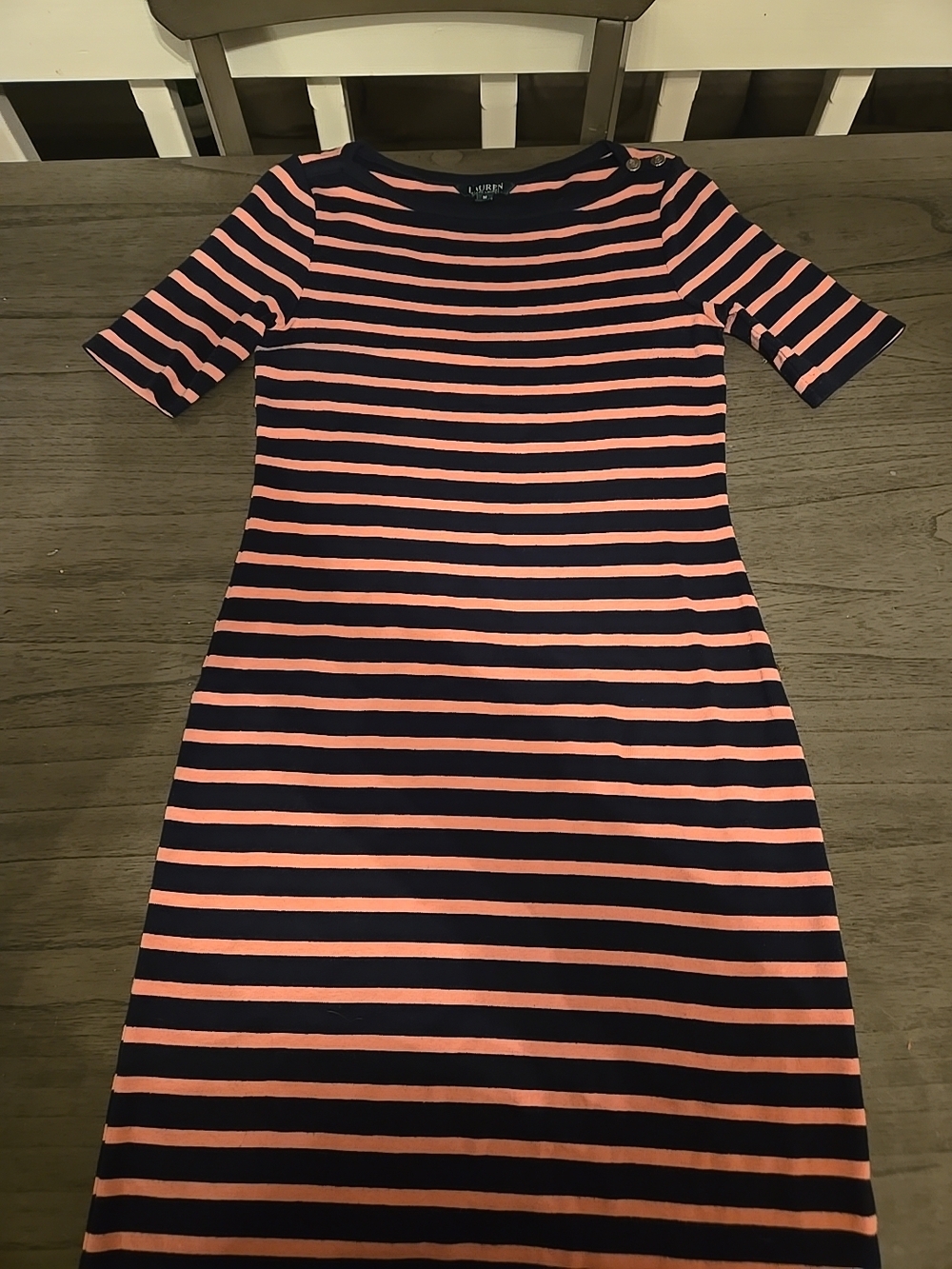 Ralph Lauren Navy and Pink Striped Midi Dress
